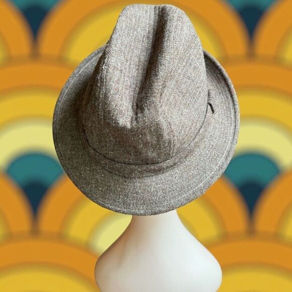 Vintage 70’s Sears Gray Wool Poly Tweed Fedora Hat Unisex Medium 7 - 7 1/8 - Picture 4 of 9